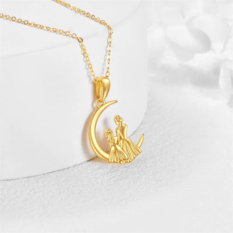 14K Gold Mother Daughter Pendant Necklace