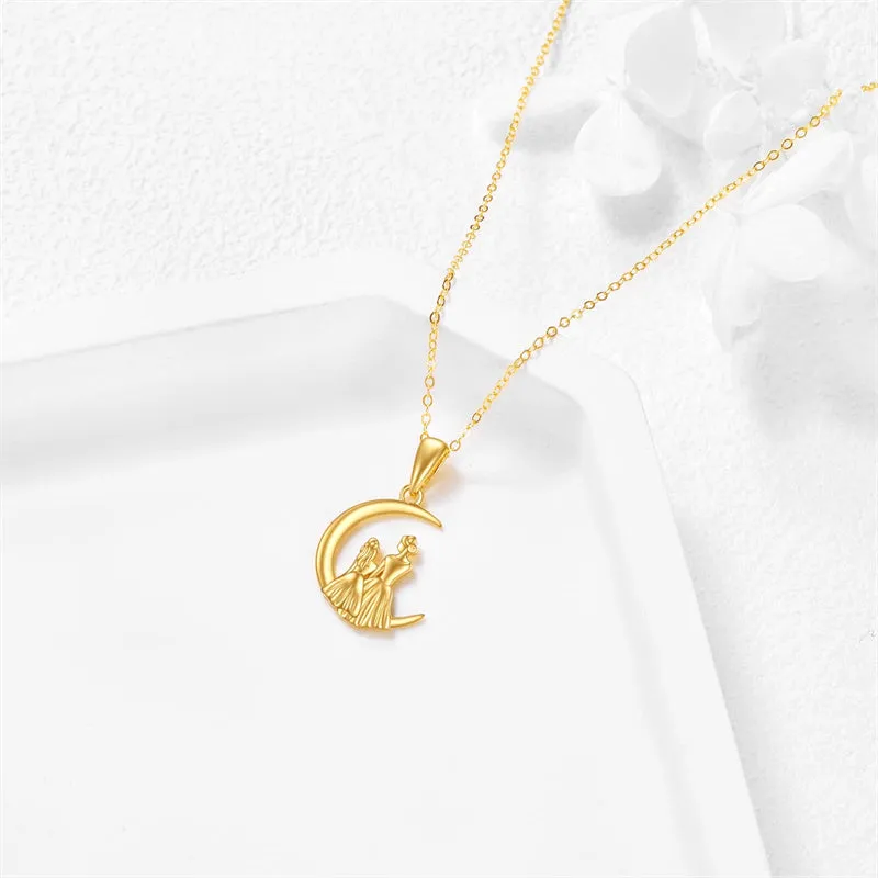 14K Gold Mother Daughter Pendant Necklace