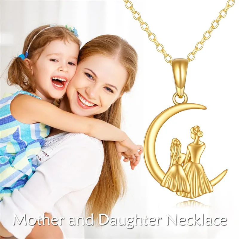 14K Gold Mother Daughter Pendant Necklace