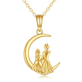 14K Gold Mother Daughter Pendant Necklace