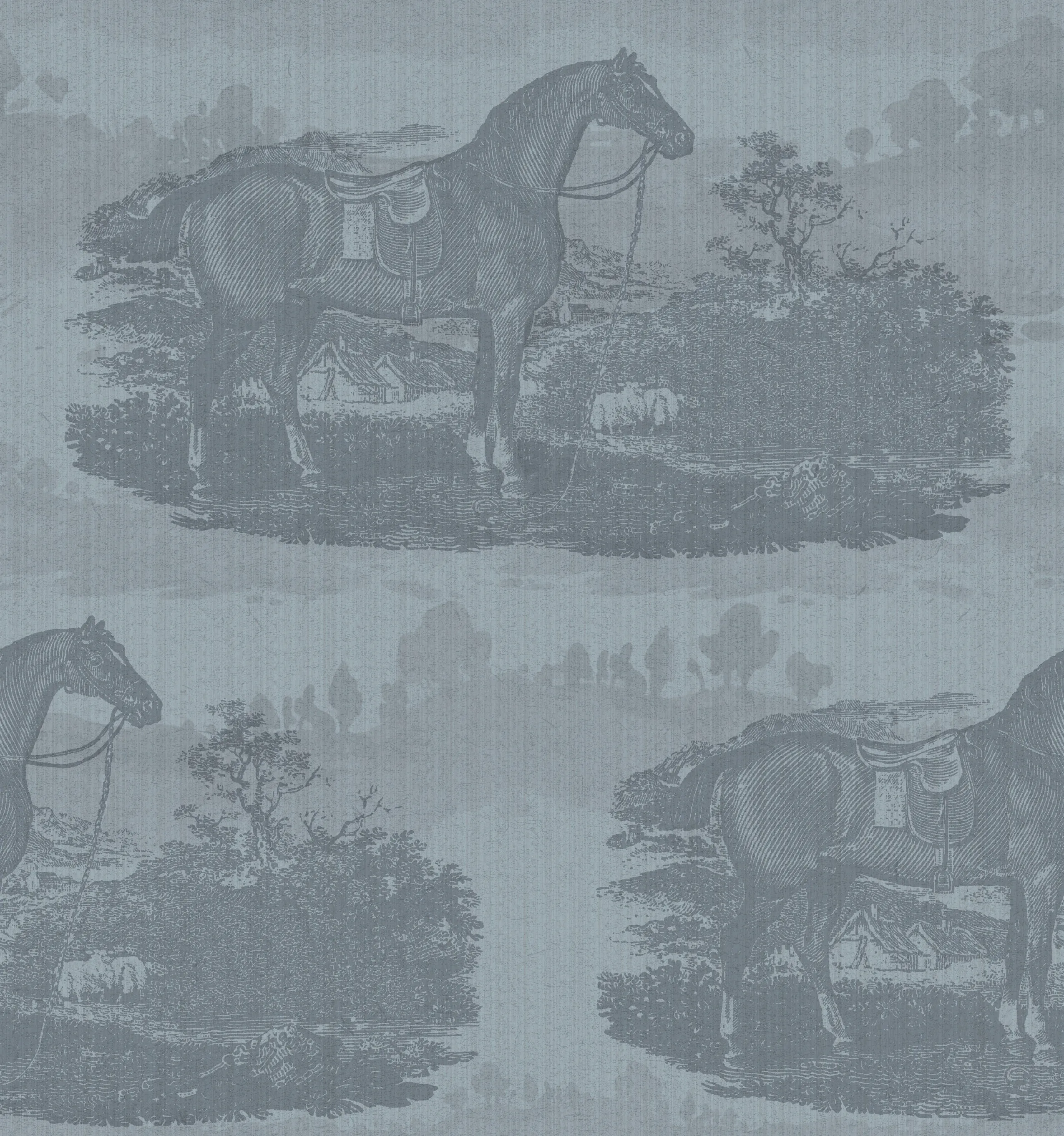 17-09-023-75 Wallpaper Horse Toile Light Blue