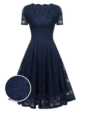 1950s Floral Lace Solid Swing Dress