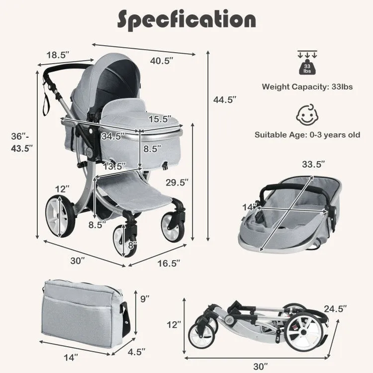 2-in-1 Foldable Stroller with Diaper Bag