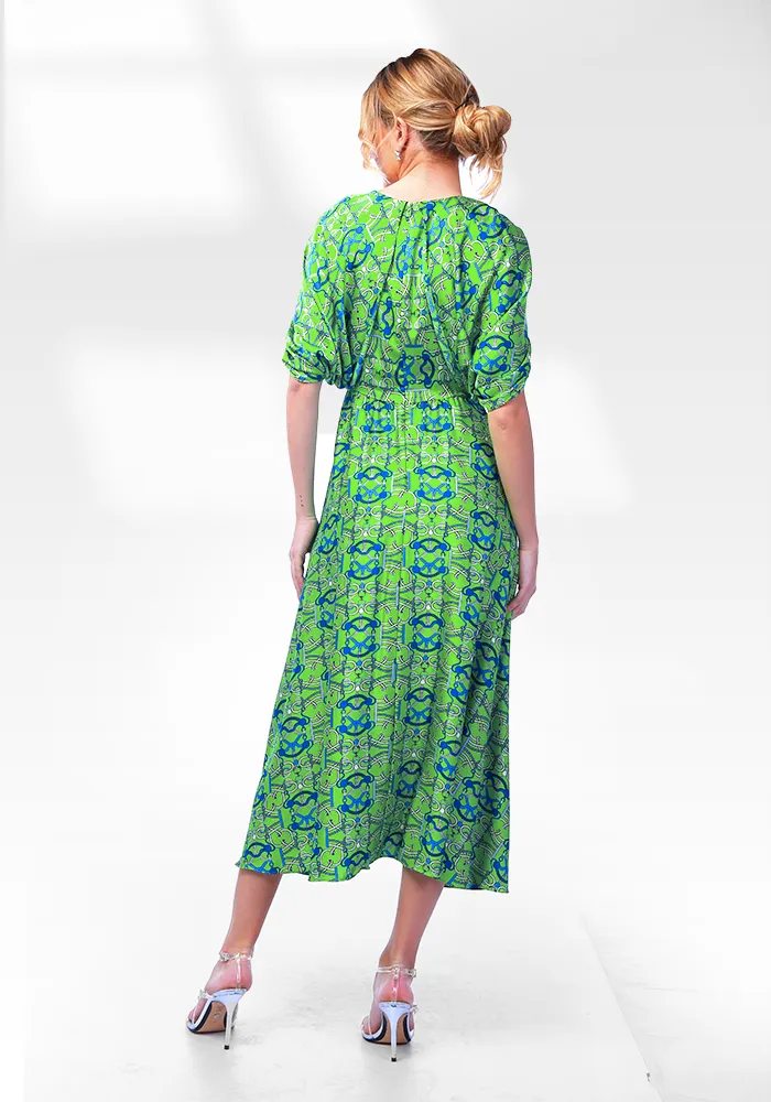 2306007- Cape Sleeve Printed Dress