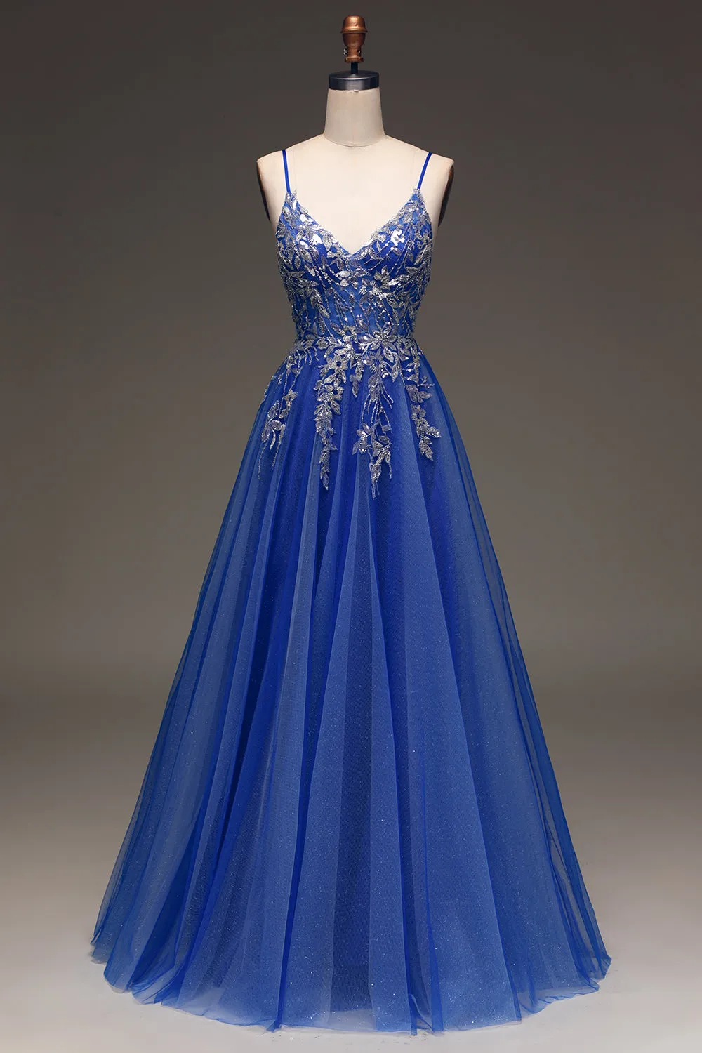 A-Line Sequins Royal Blue Prom Dress with Appliques