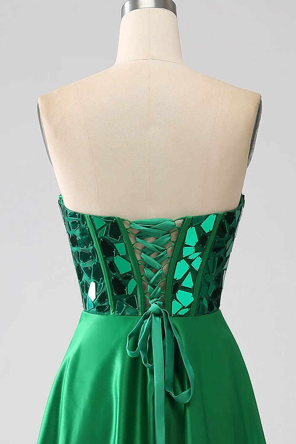 A-Line Sweetheart Dark Green Corset Prom Dress