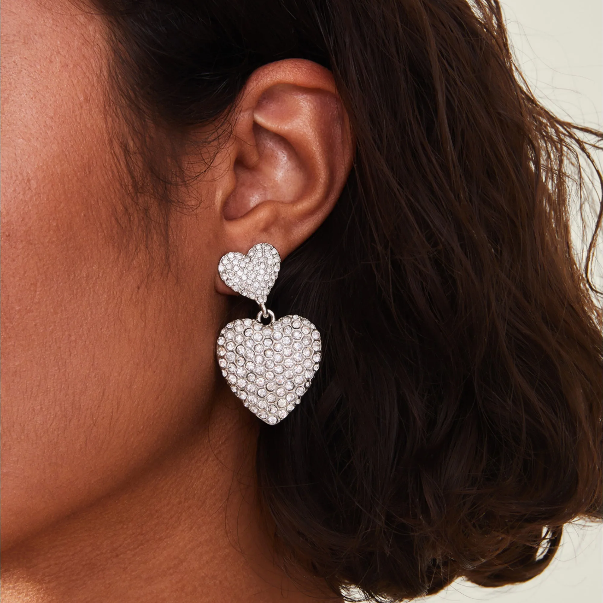 Accessorize London Women  Pave Double Heart Earrings