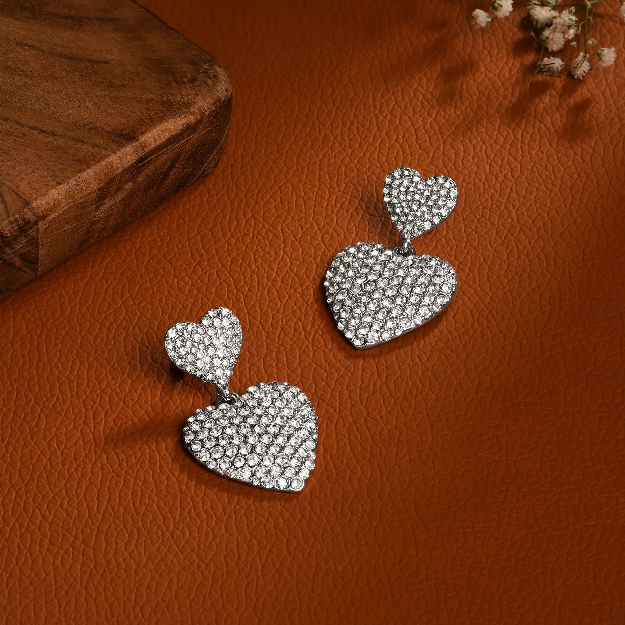 Accessorize London Women  Pave Double Heart Earrings