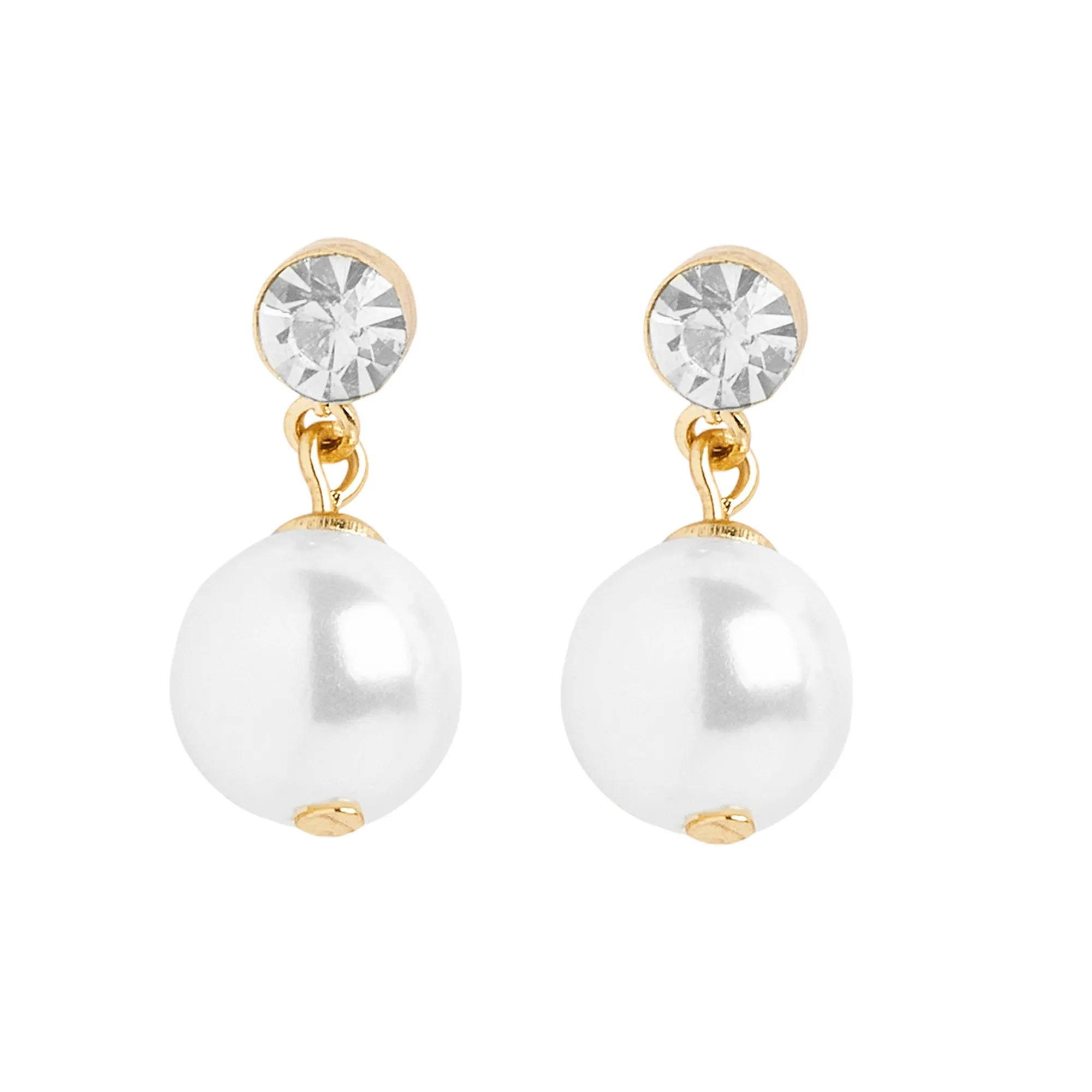 Accessorize London Women's Gold Tiny Pearl Stud And Short Drop Earrings Set Of Two