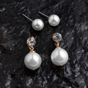 Accessorize London Women's Gold Tiny Pearl Stud And Short Drop Earrings Set Of Two