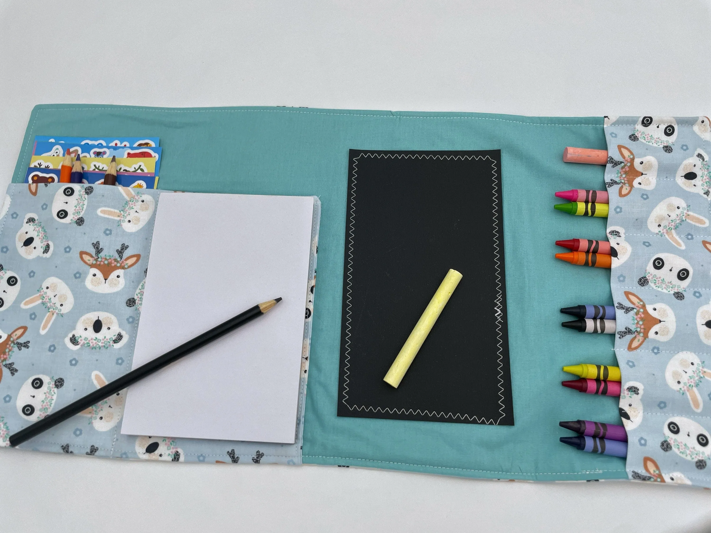 Animal Crayon Roll, Deer Chalkboard Mat, Crayon Case, Travel Quiet Toy, Panda Bear