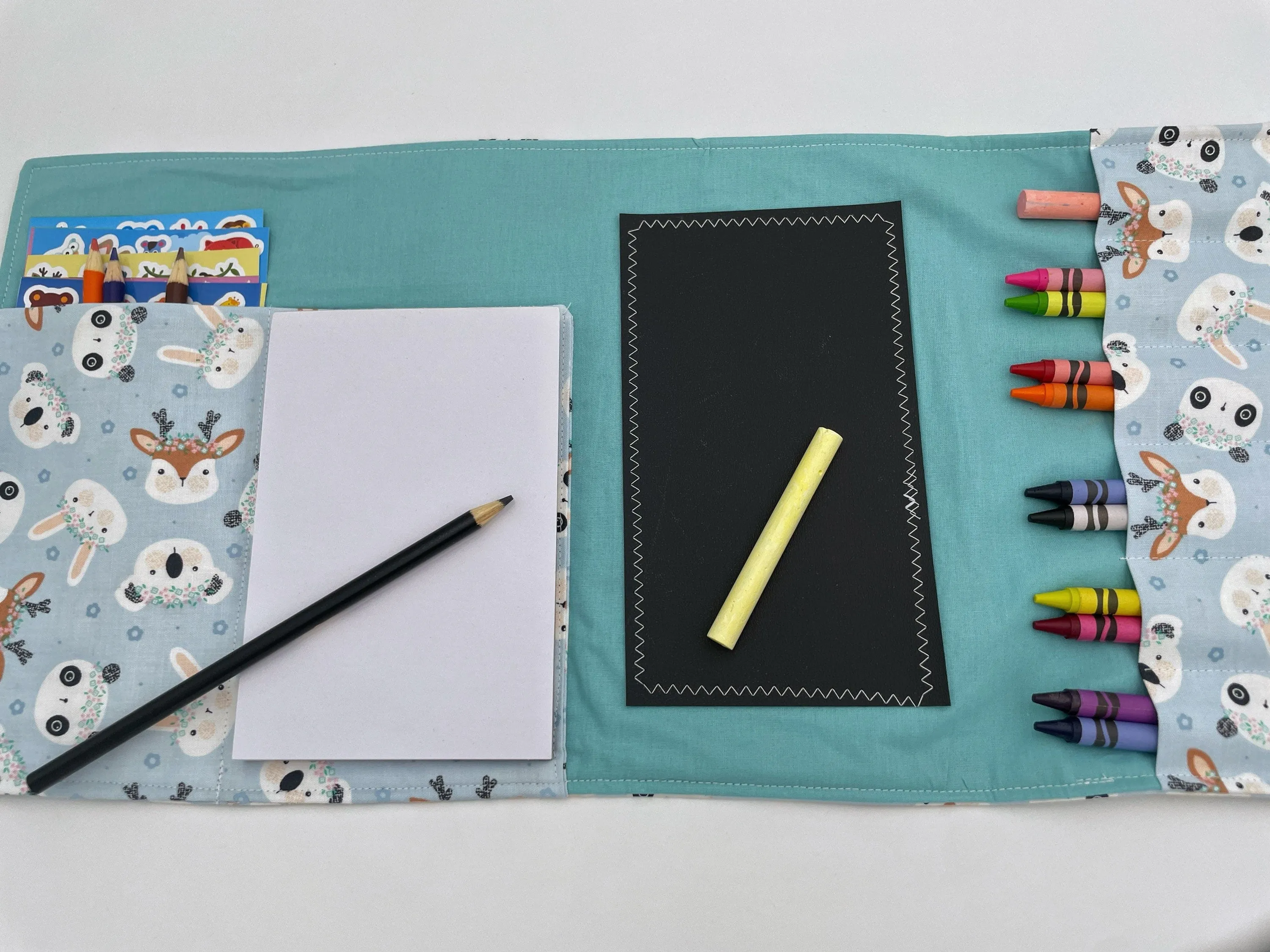 Animal Crayon Roll, Deer Chalkboard Mat, Crayon Case, Travel Quiet Toy, Panda Bear