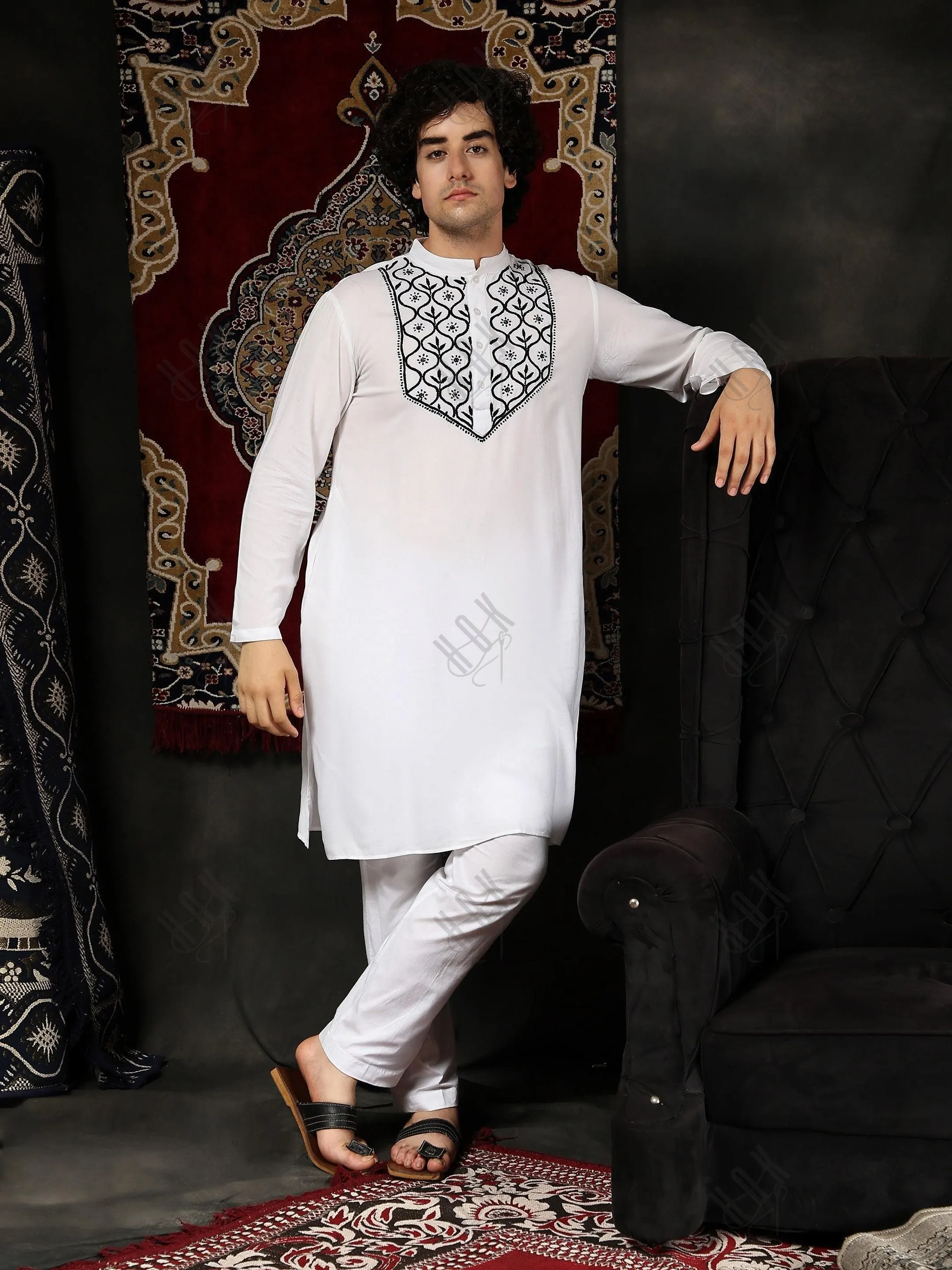 Arun in HOK Men's Chikankari Kurta in Rayon Cotton - White