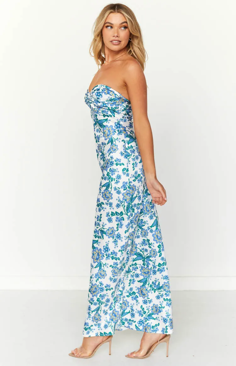 Ashley Blue Floral Formal Maxi Dress