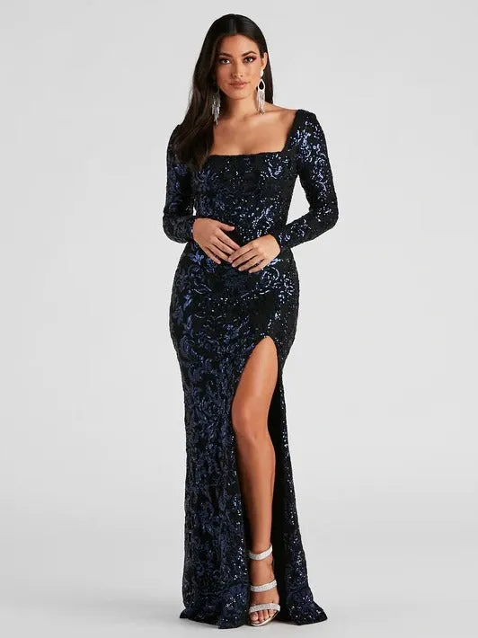 Backless Lace-Up Long Charming Sleeve Sequin Party Dress