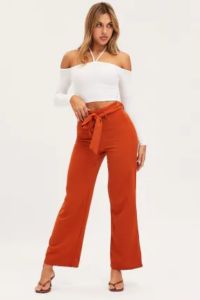 Beige Wide Leg Pants High Rise