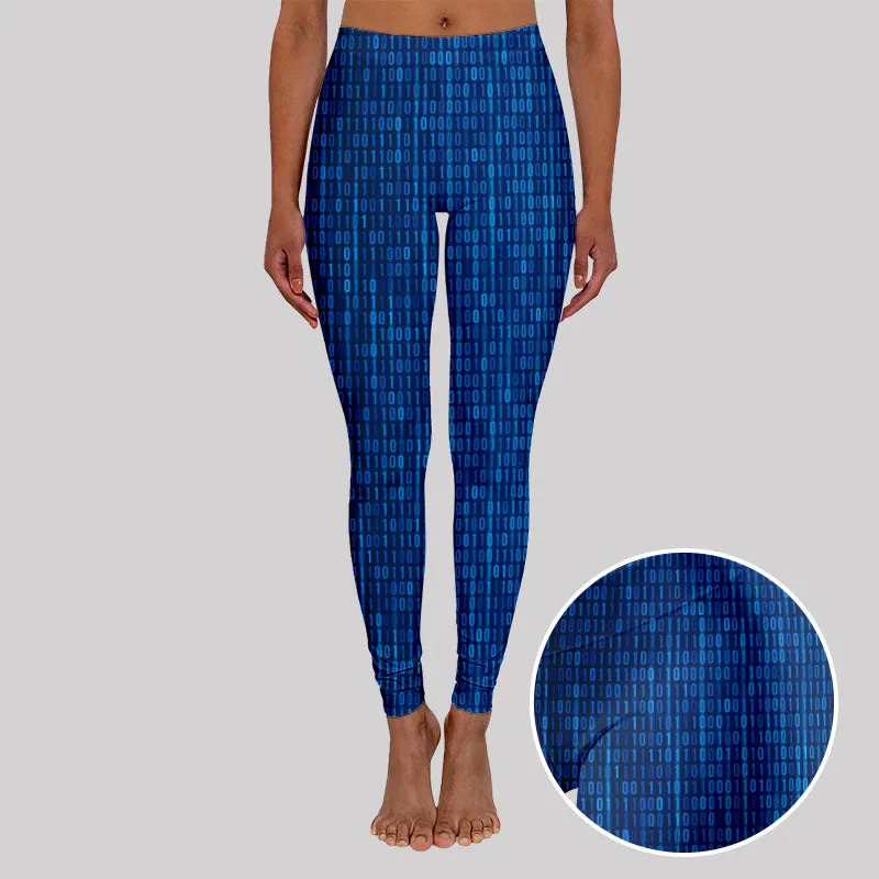 Binary Computer 1s and 0s Blue Geek Leggings