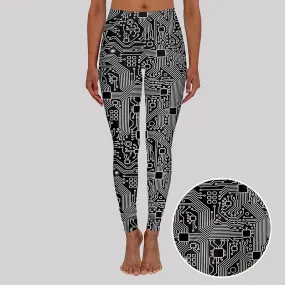 Black and White Circuit Board Geek Leggings