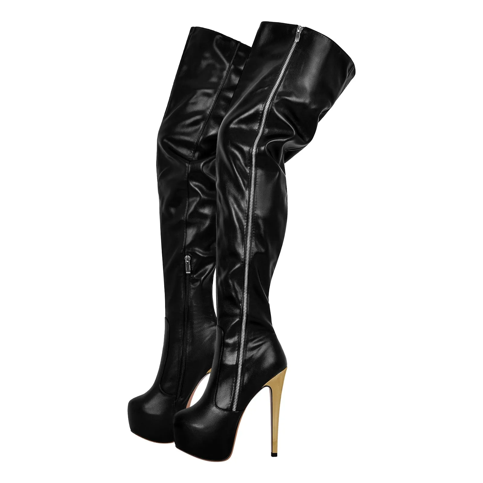 Black Side Zipper Stiletto Over The Knee Boots