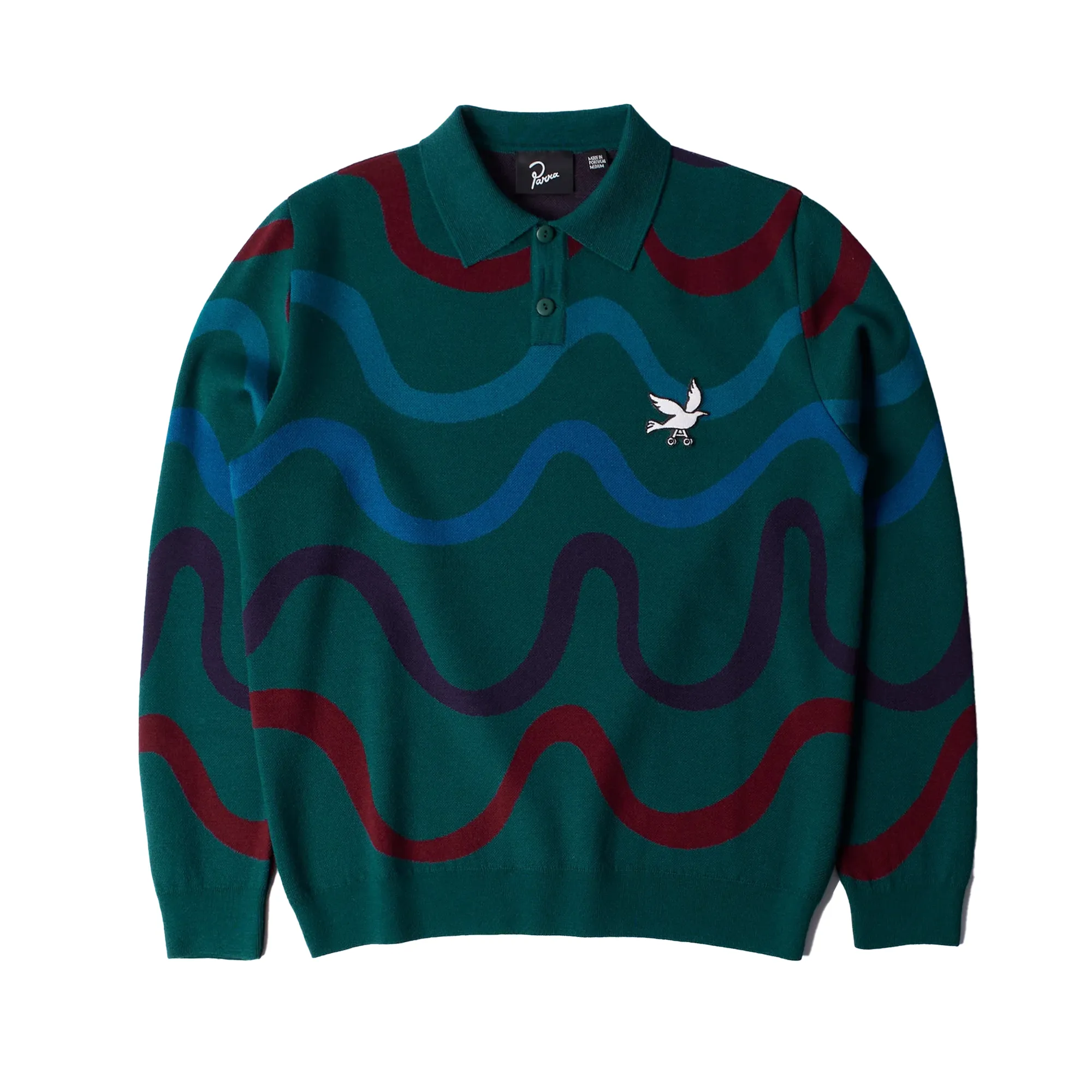 By Parra Colored Soundwave Knitted Polo Pullover Green