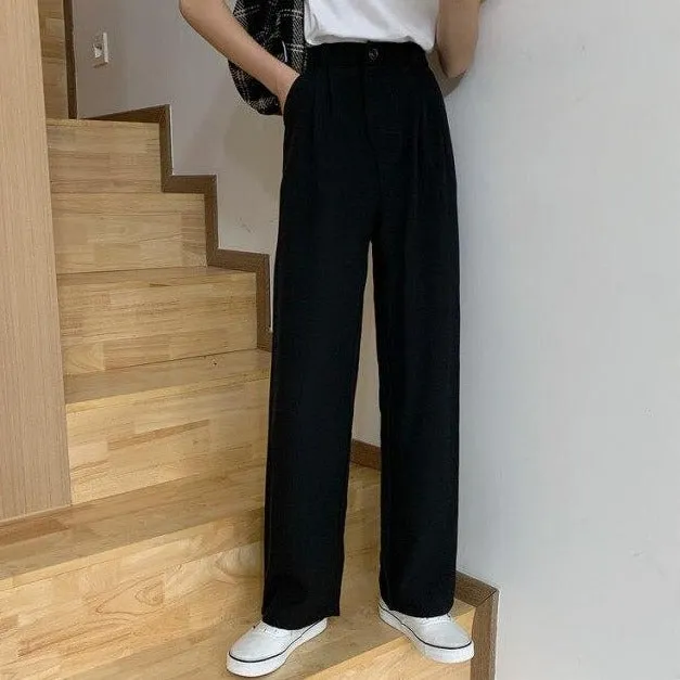 Casual High-Waist Pants With Straight Leg