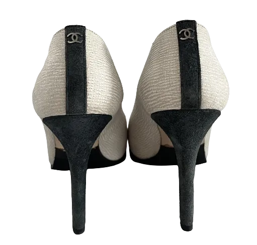 Chanel Heels, Pearl Grey and Anthracite Suede.