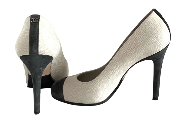 Chanel Heels, Pearl Grey and Anthracite Suede.