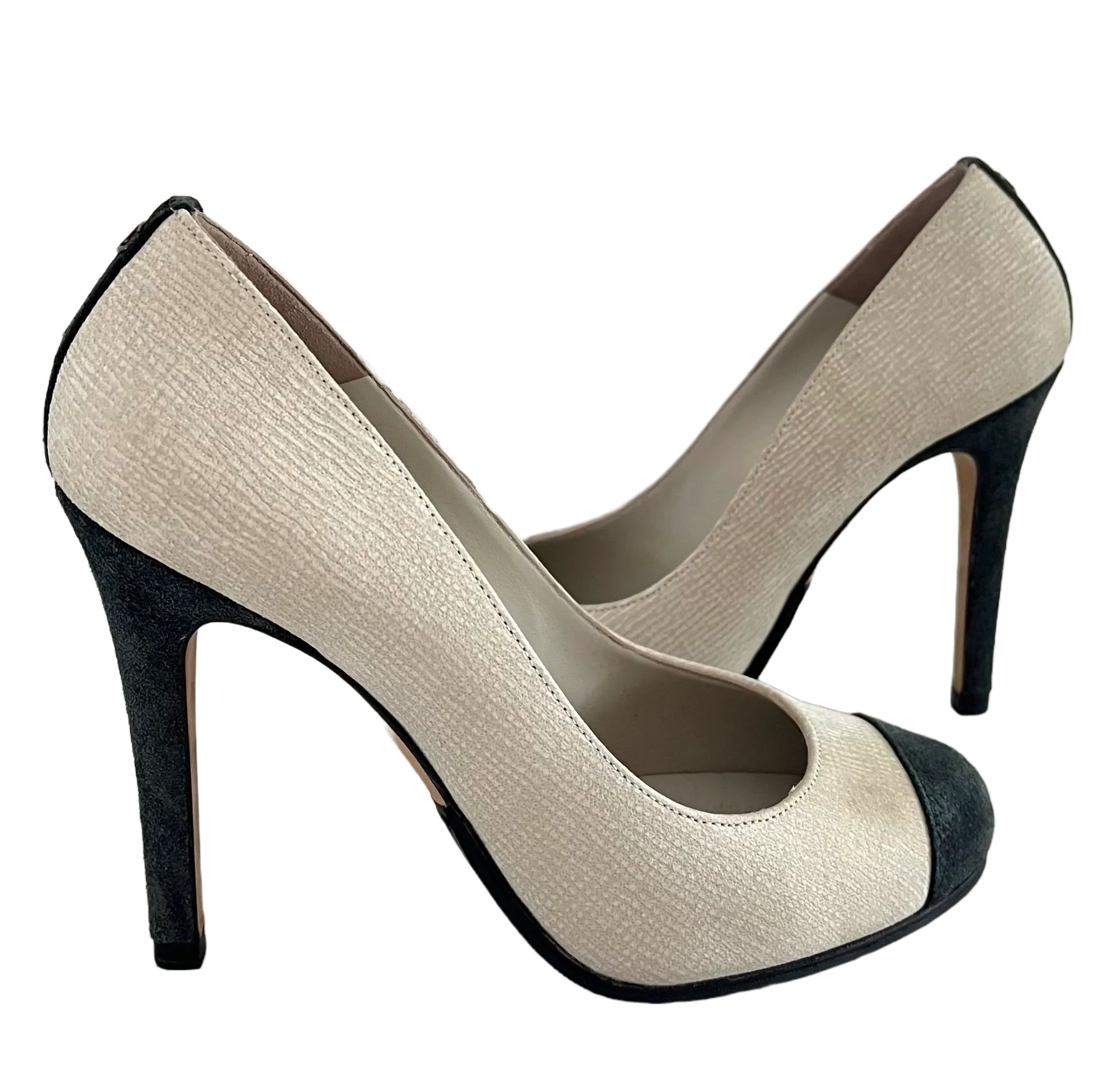 Chanel Heels, Pearl Grey and Anthracite Suede.