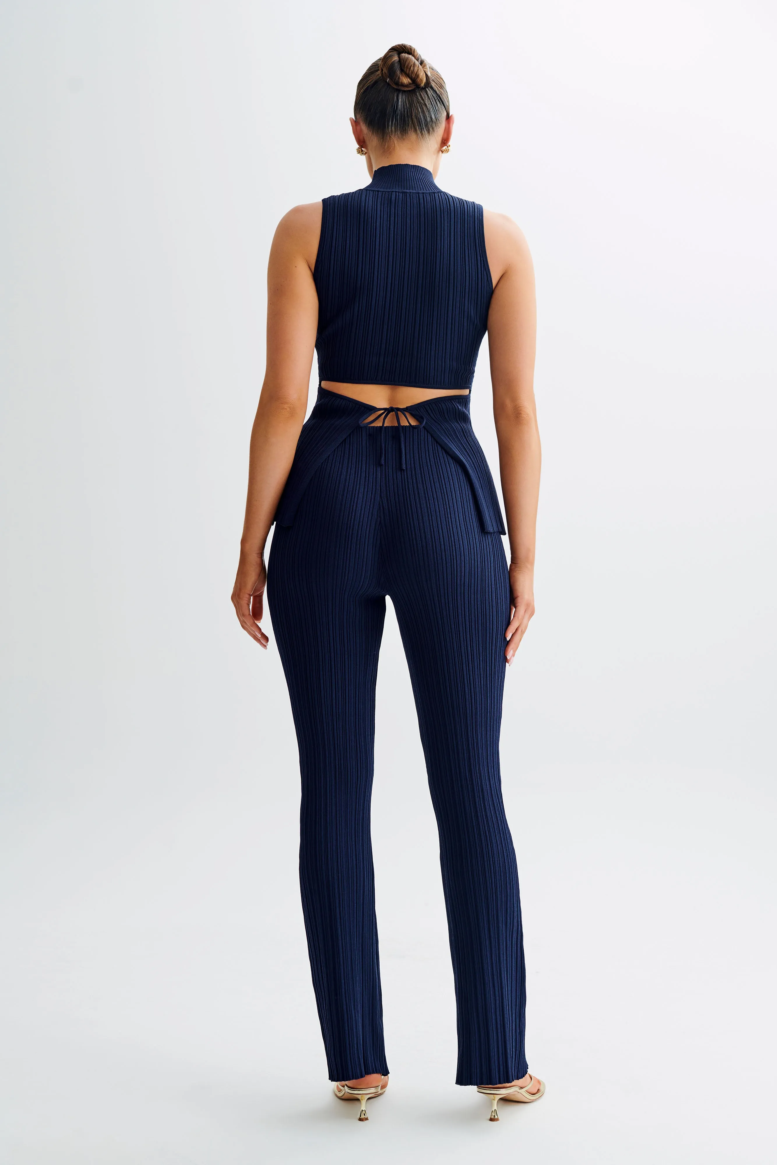 Chiara Straight Leg Rib Knit Pant - Navy