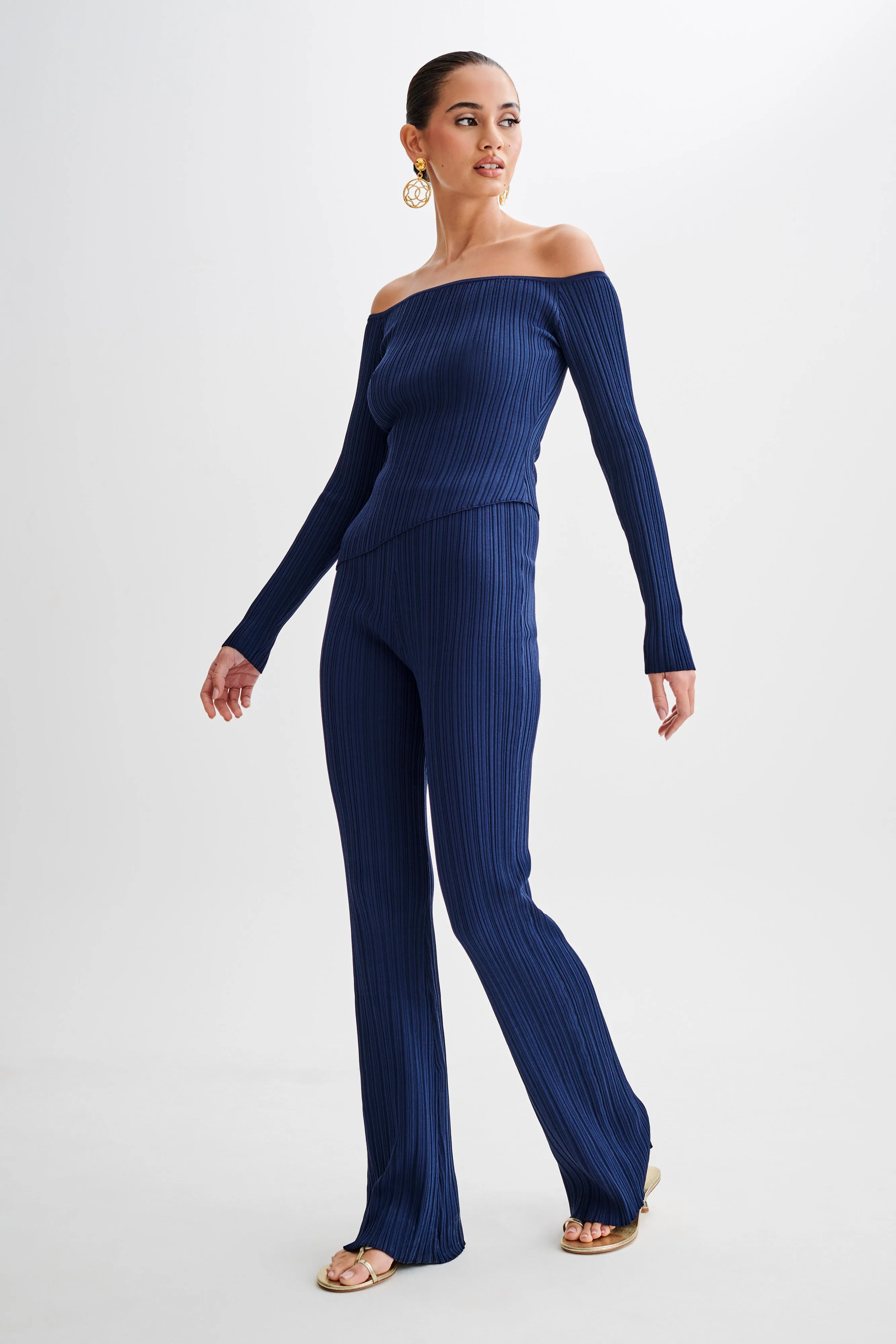 Chiara Straight Leg Rib Knit Pant - Navy