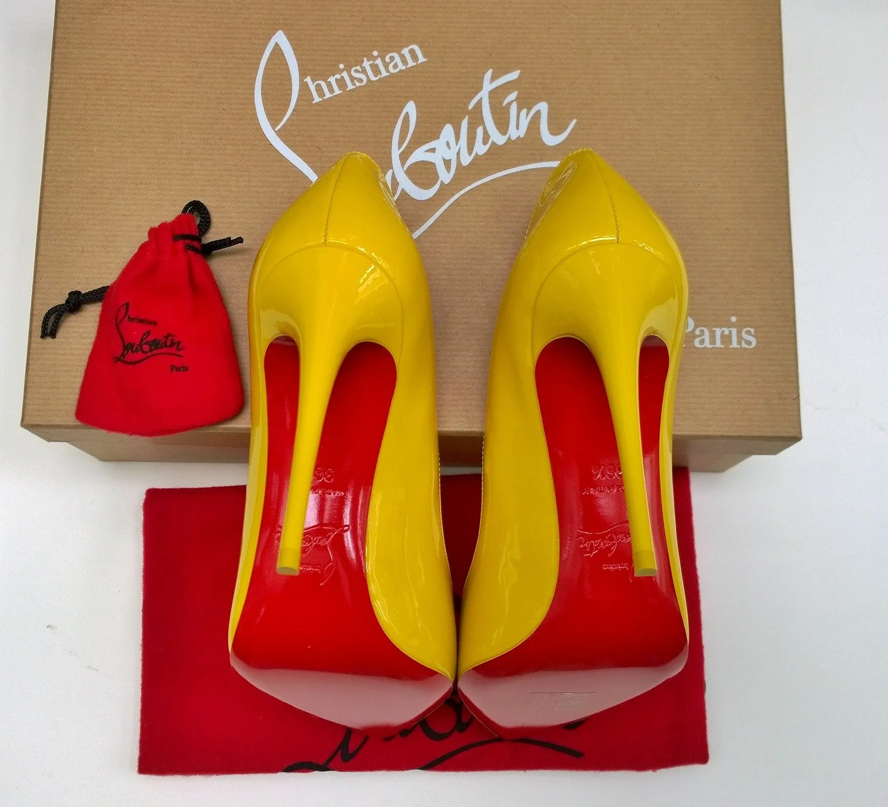 Christian Louboutin Hot Chick 100 in Bright Yellow Patent Leather Heels Shoes