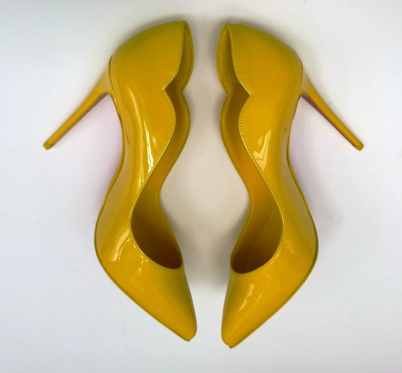 Christian Louboutin Hot Chick 100 in Bright Yellow Patent Leather Heels Shoes