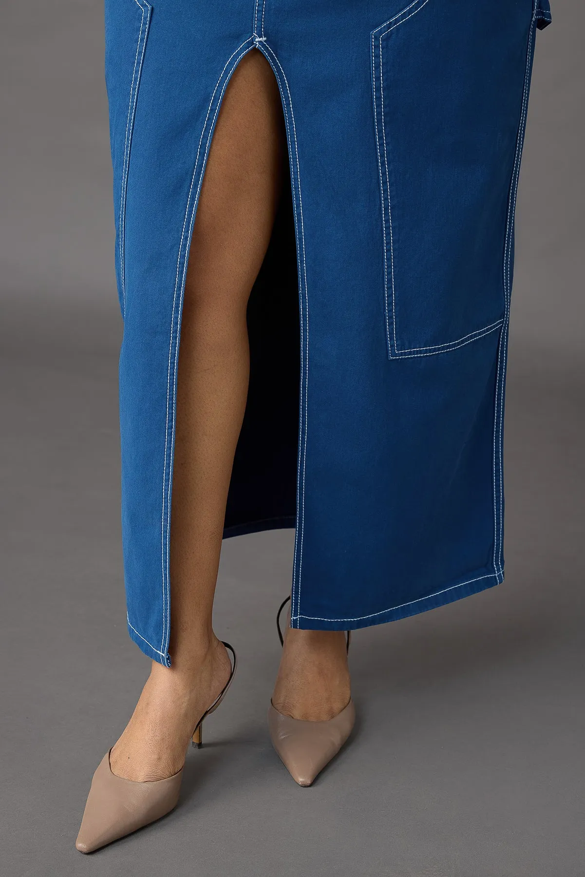 Coastal Cobalt Blue Front Slit Curvy Skirt