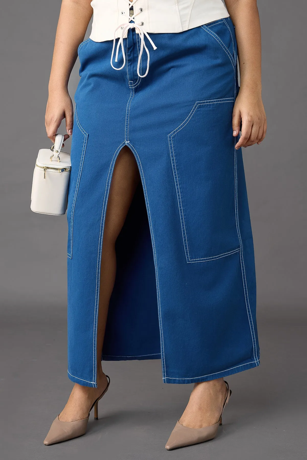 Coastal Cobalt Blue Front Slit Curvy Skirt