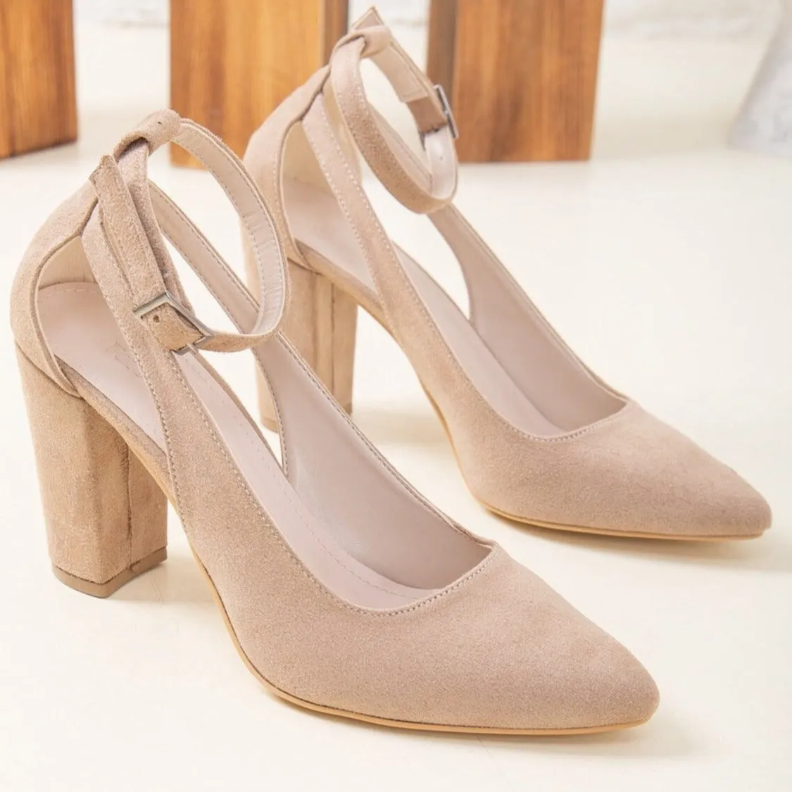 Colette - Beige Suede Heels