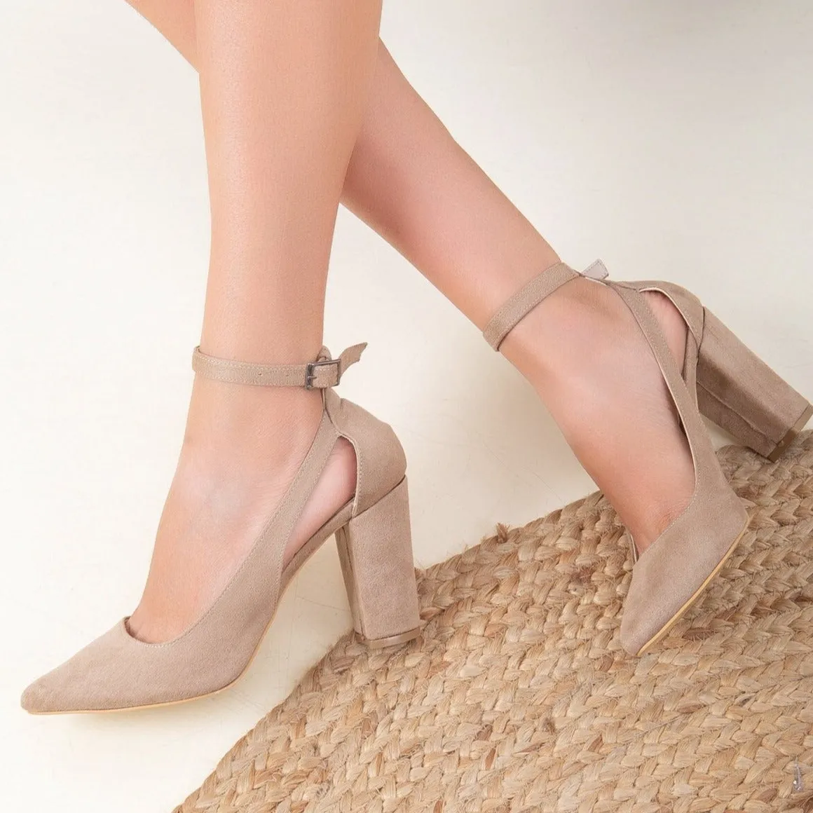 Colette - Beige Suede Heels