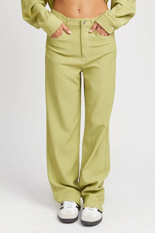 Contrast Stitch Wide Leg Pants