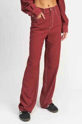 Contrast Stitch Wide Leg Pants