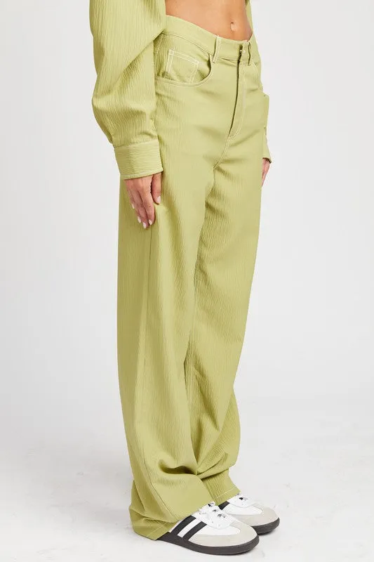 Contrast Stitch Wide Leg Pants