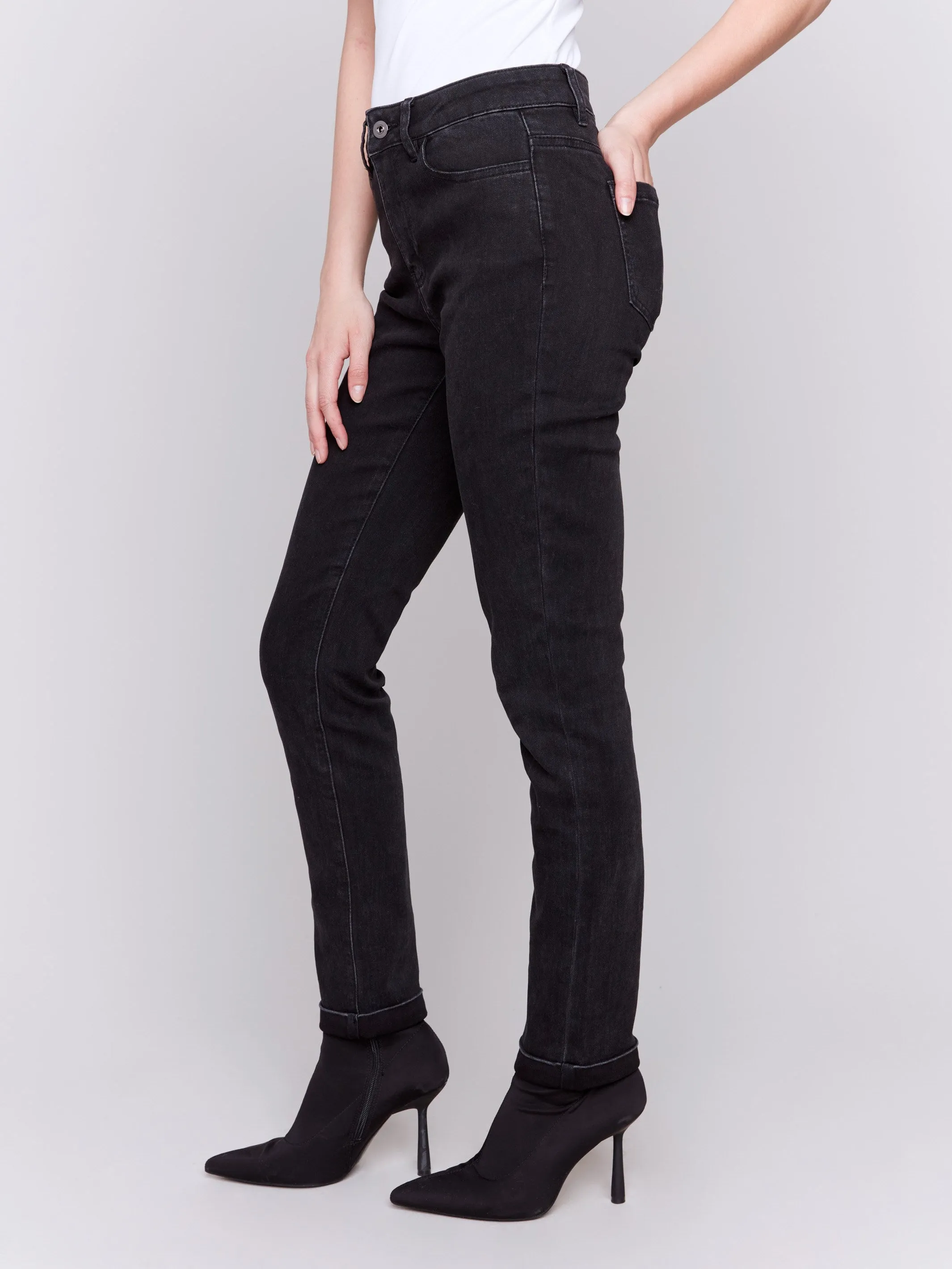 Cuffed Hem Jeans - Charcoal