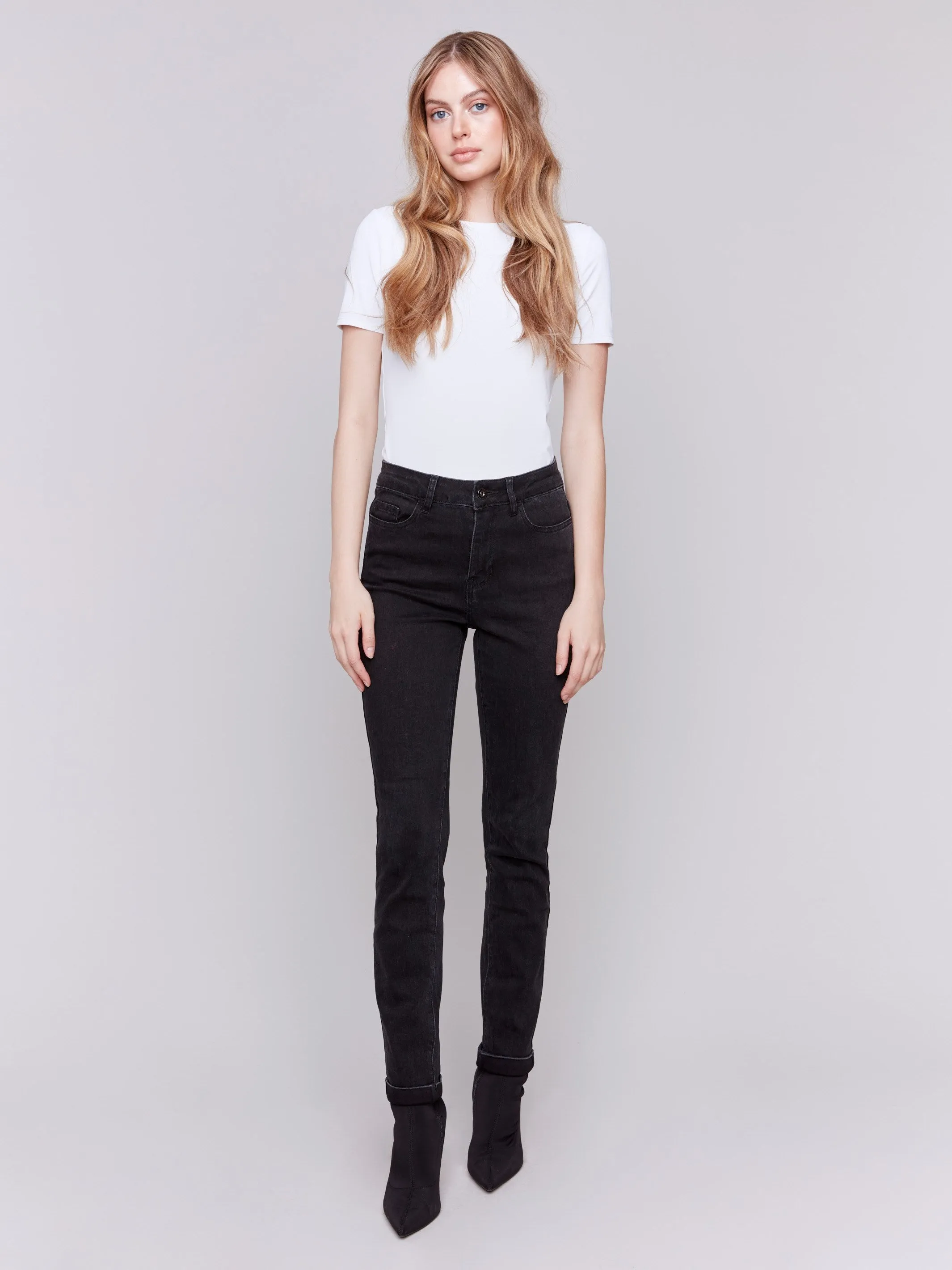 Cuffed Hem Jeans - Charcoal