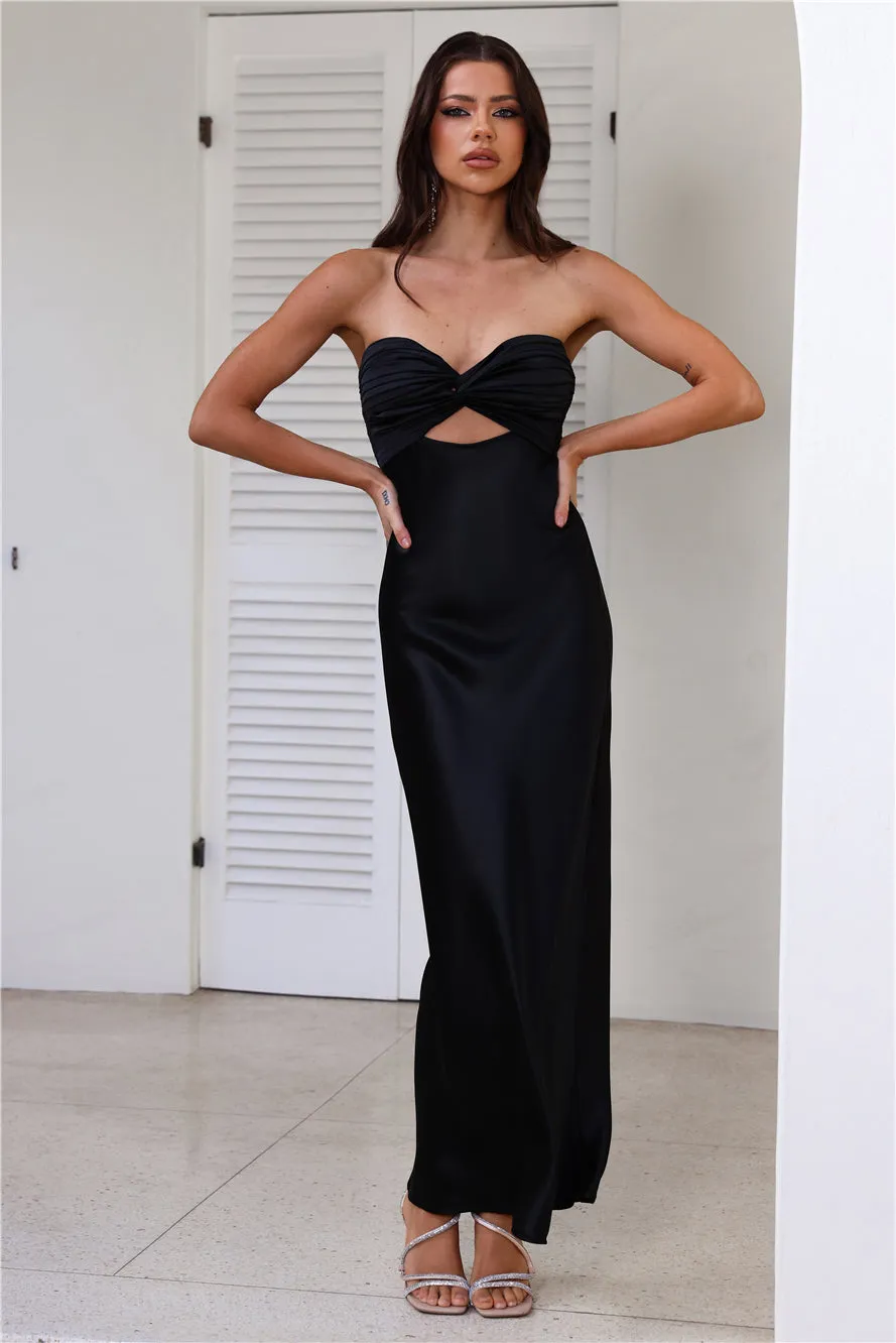 Curious Heart Satin Maxi Dress Black