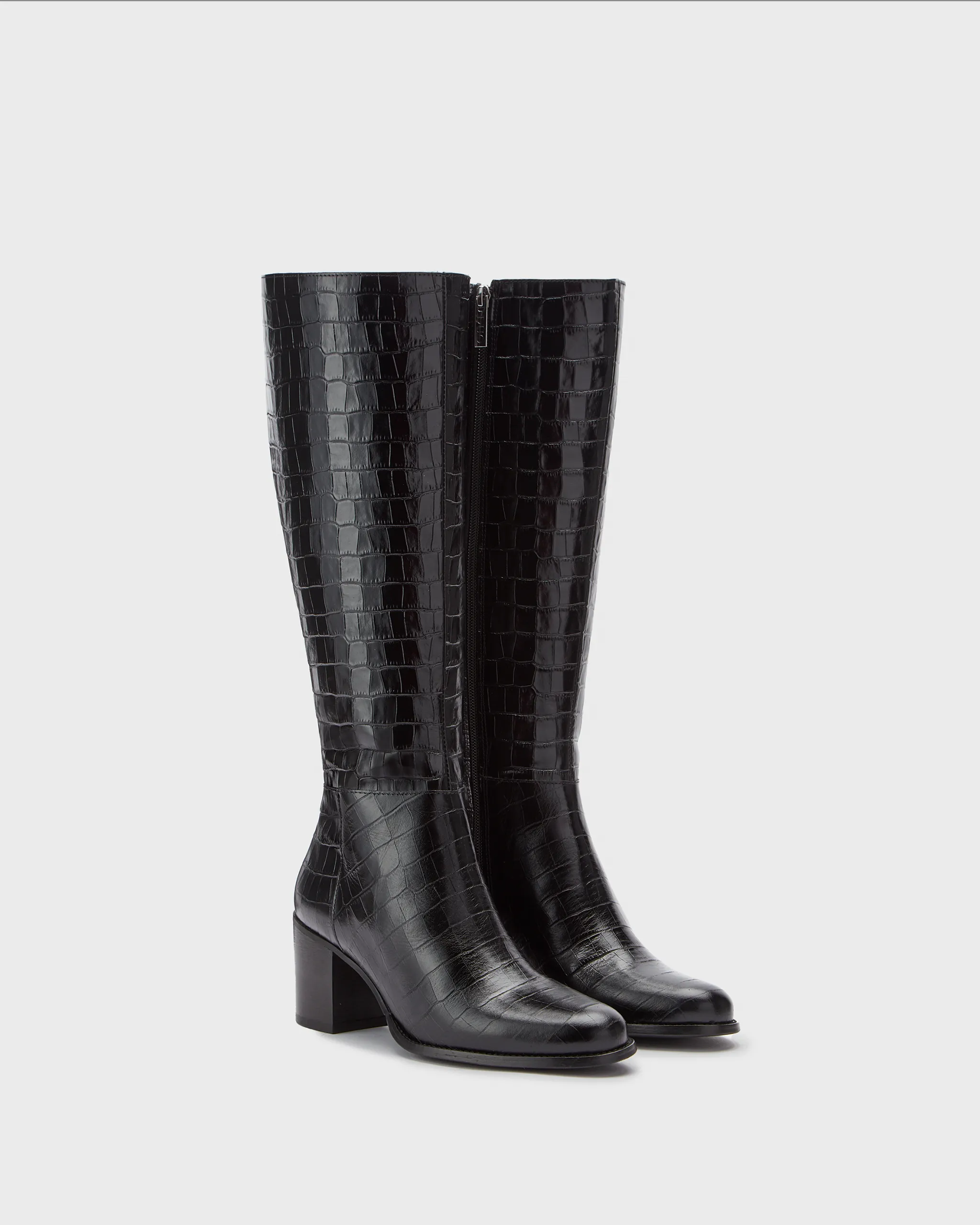 Dalia Petite Knee High Boots in Black Croc