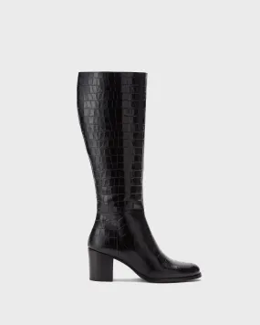 Dalia Petite Knee High Boots in Black Croc