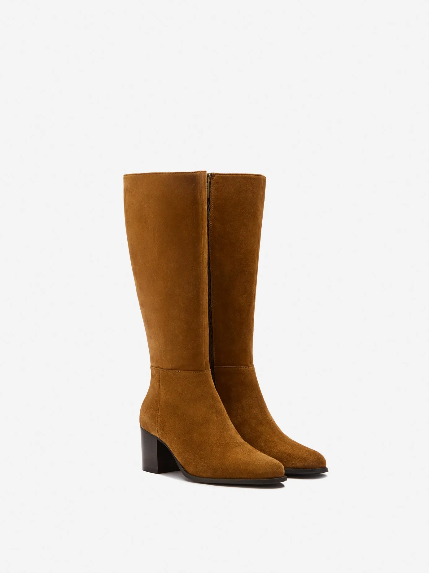 Dalia Petite Knee High Boots in Tan Suede