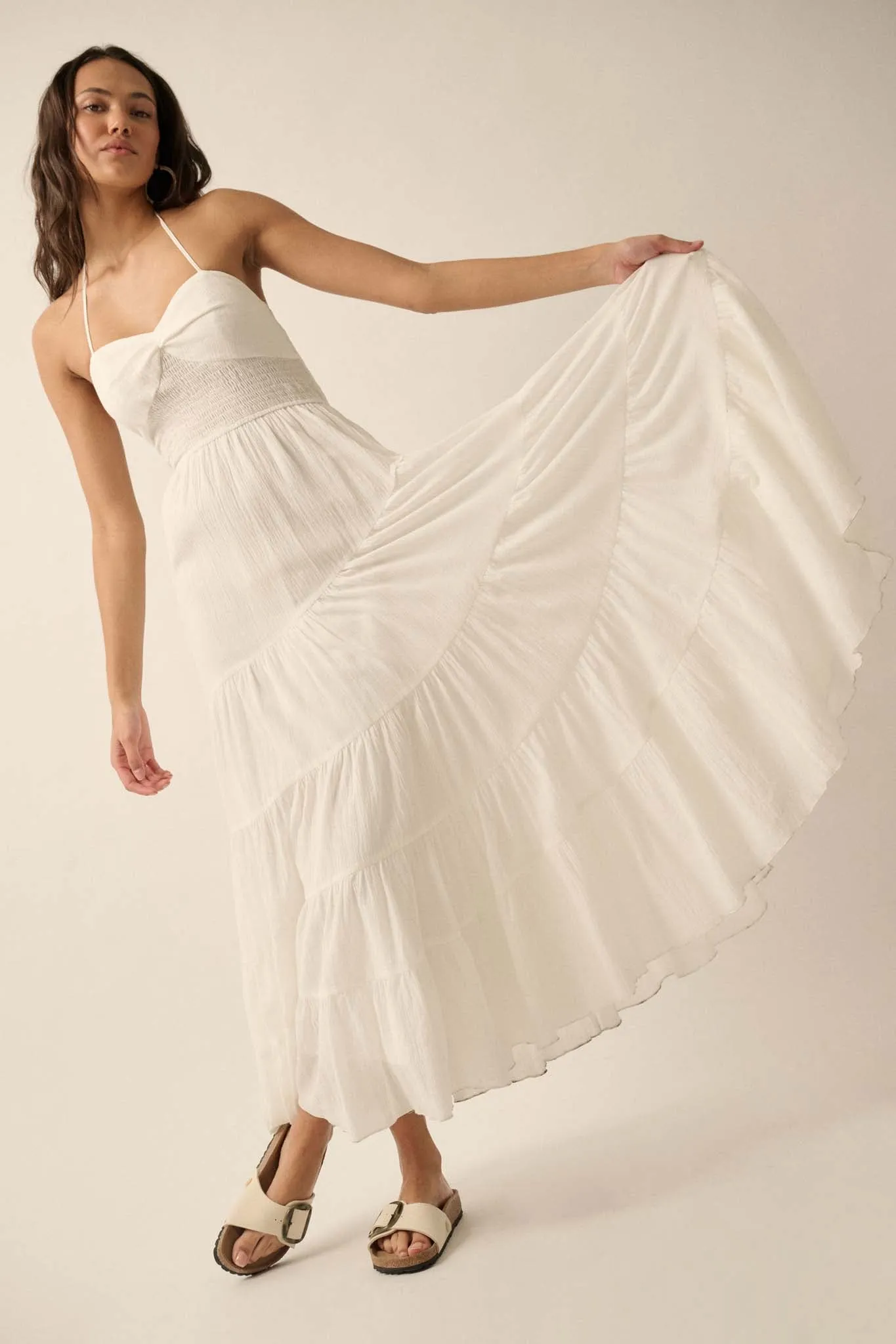 Dancing on Air Asymmetrical Tiered Maxi Dress