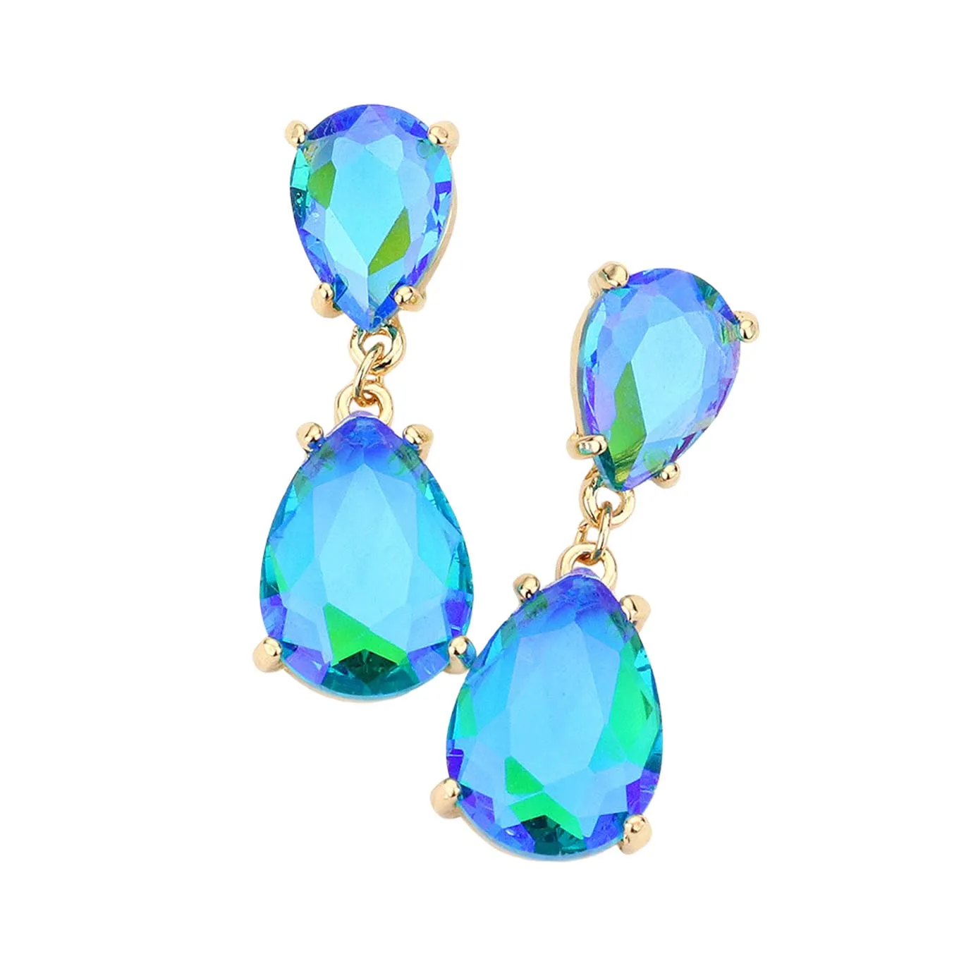 Double Teardrop Link Dangle Evening Earrings