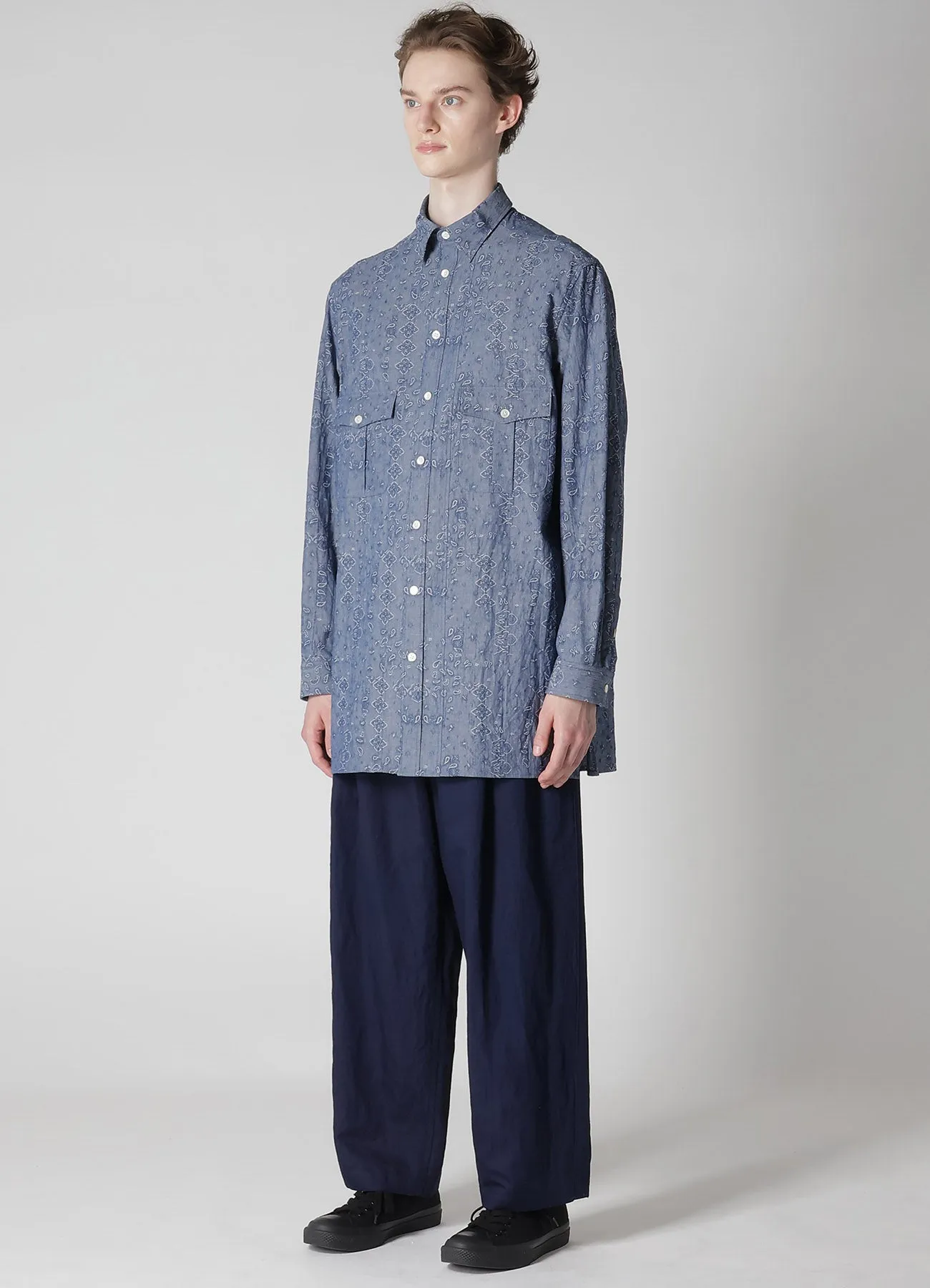 DUNGAREE JACQUARD PATTERN SHIRT WITH TUCK COLLAR