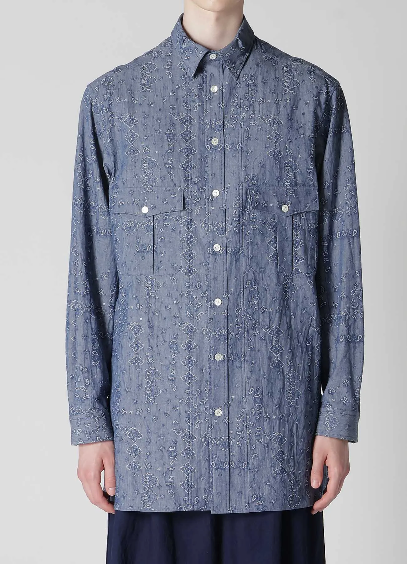 DUNGAREE JACQUARD PATTERN SHIRT WITH TUCK COLLAR