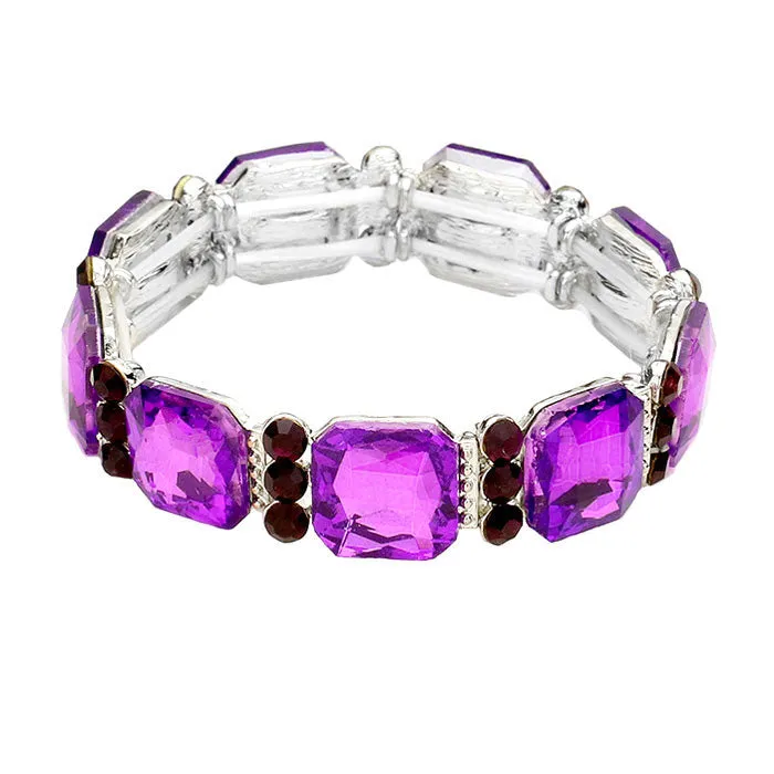 Emerald Cut Glass Crystal Stretch Bracelet Crystal Bracelet